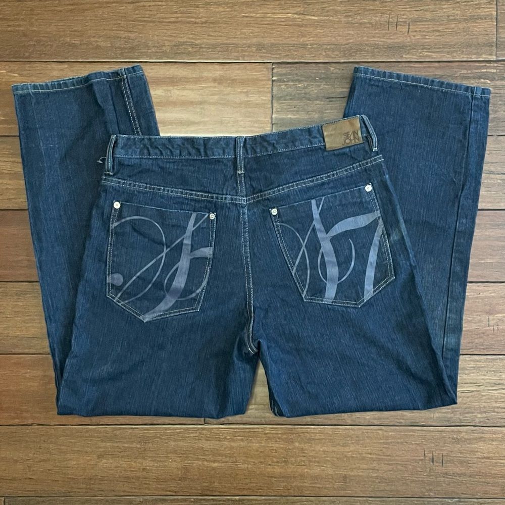 Sean John Printed Design Baggy Straight Leg Denim Jeans Vintage Y2K Size 36